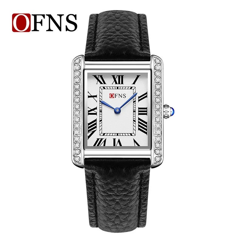 OFNS Couple Quartz Watch Set Genuine Leather Steel Roman Numeral Waterproof