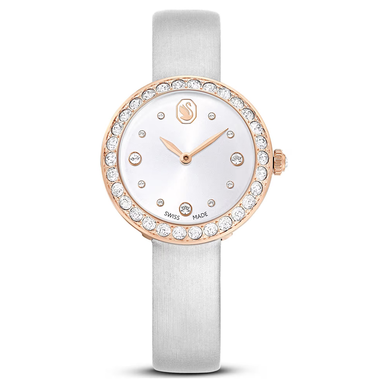Swarovski Matrix Tennis Watch, Swiss Made, Leather Strap Gray, Rose Gold 5710105
