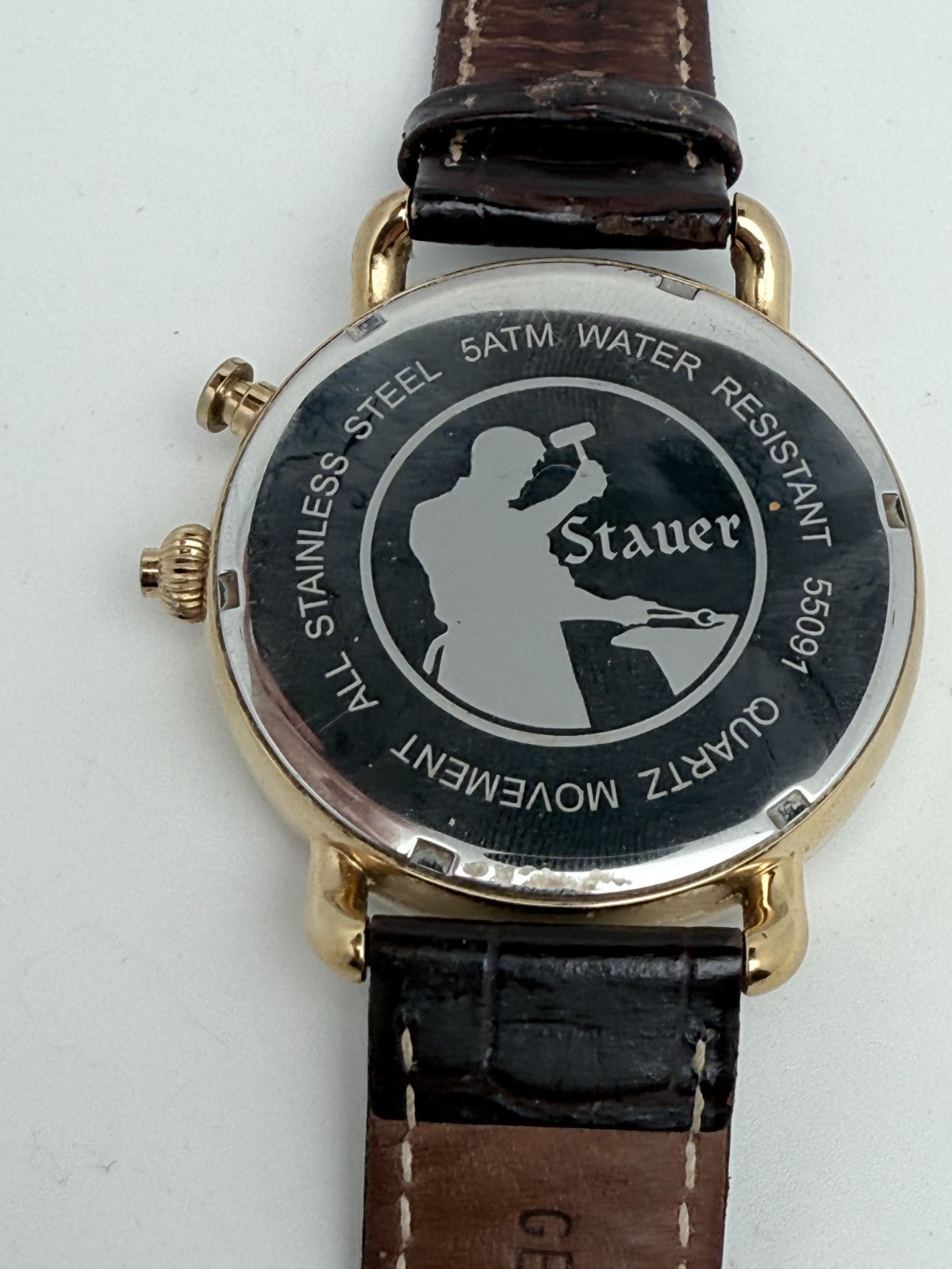 Stauer Retrograde 55097 Watch 43mm Gold Tone Crazy Wandering Interesting Quartz
