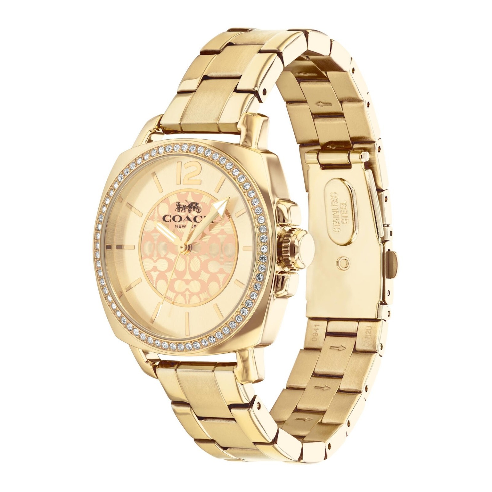 COACH BOYFRIEND 14503141 GOLD SIGNATURE DIAL GOLD BRACELET WOMENS 34MM WATCH