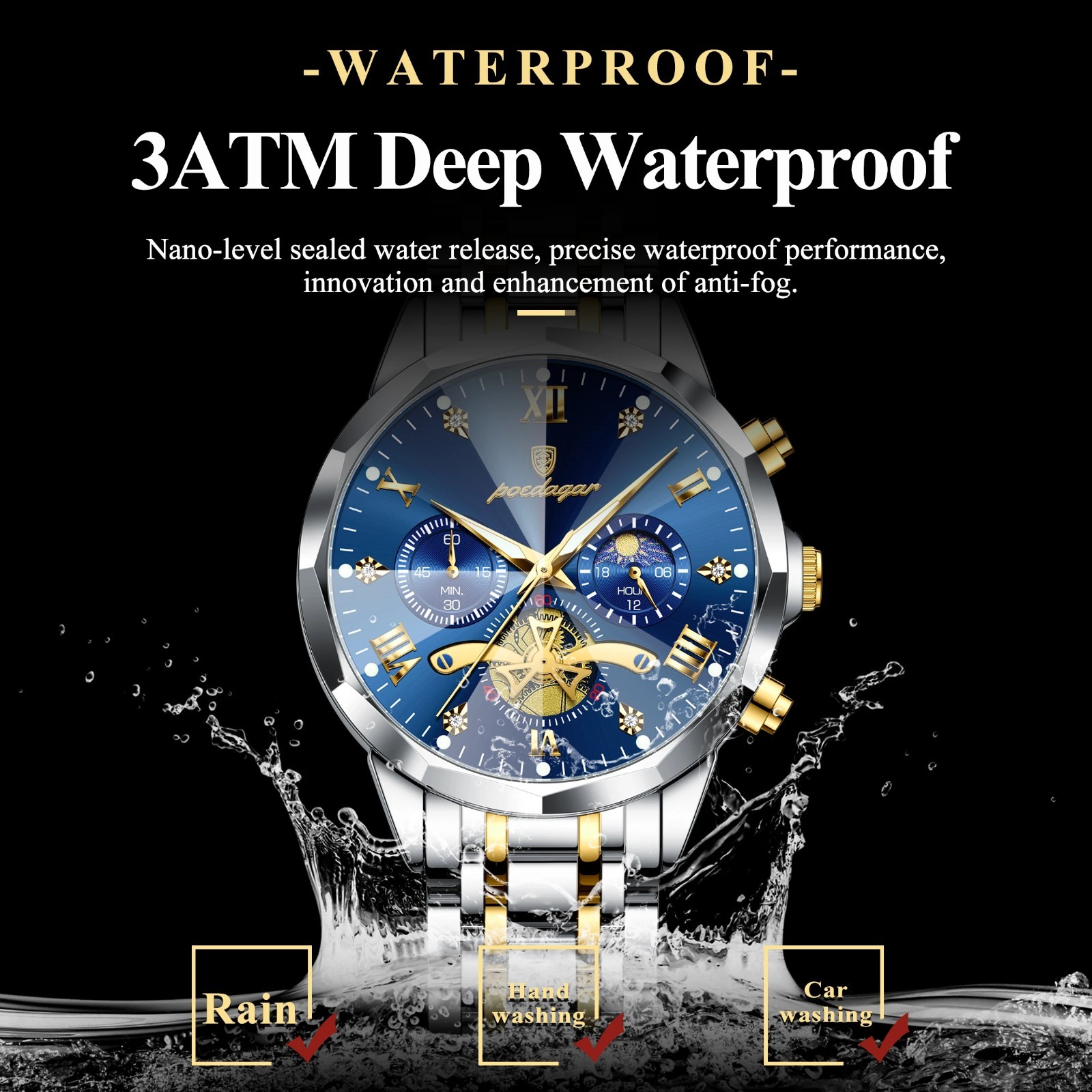 POEDAGAR Luxury Men Watch Top Original Waterproof Luminous Chronograph Man Wrist
