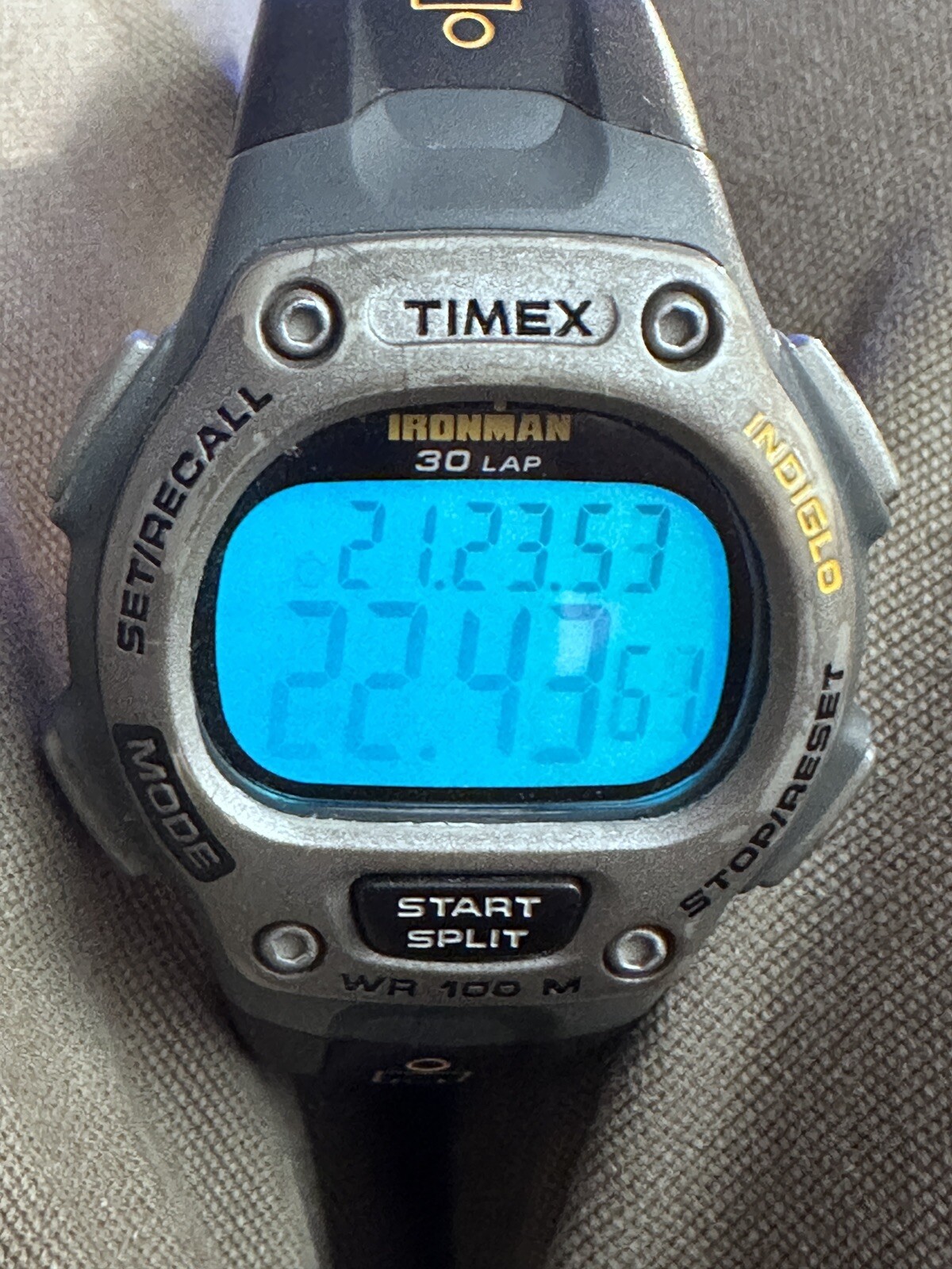 Mens Timex Ironman Triathlon Shock Black Gray 30 Lap 200m WR Watch 854 SS G9