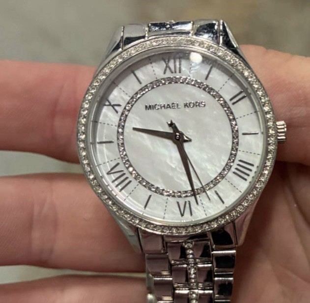 Michael Kors Lauryn Quartz Watch White Dial Roman Numerals Gem-Set Bezel