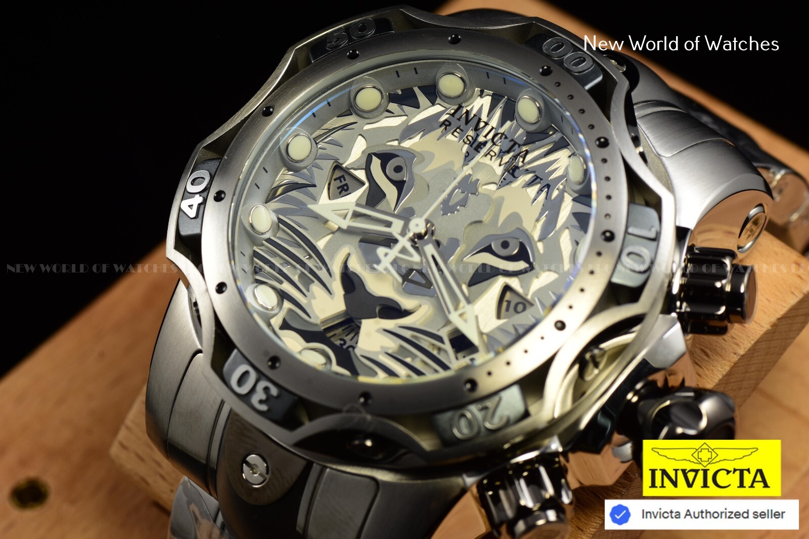 Invicta Men’s Reserve Venom Gray Lion Dial Stainless Steel Bracelet Swiss Watch
