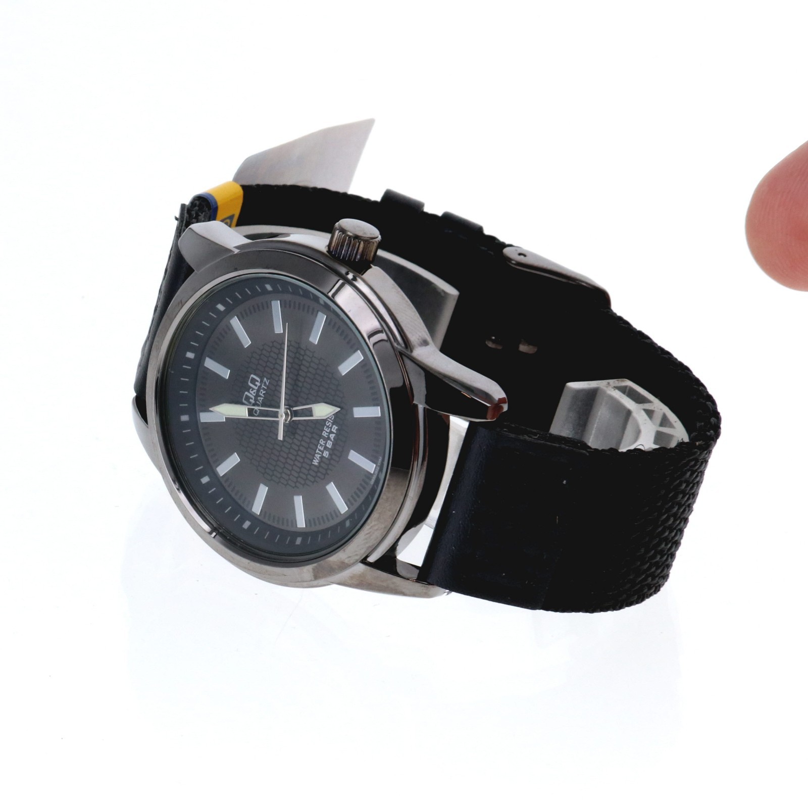 Q & Q Gun Finish Black Dial Black Nylon Band