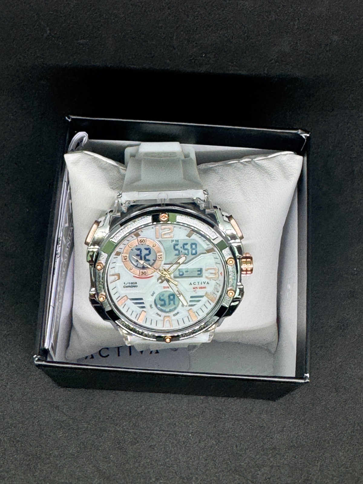 Activa ACW8118-002 White Dial Silver Tone White Strap w/ Box
