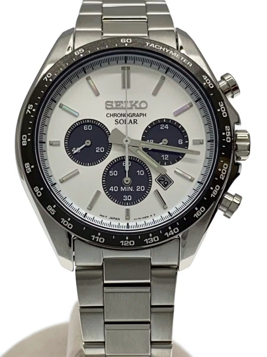 Seiko v175-0fa0 45mm Silver Dial Solar Wristwatch #2nW4985