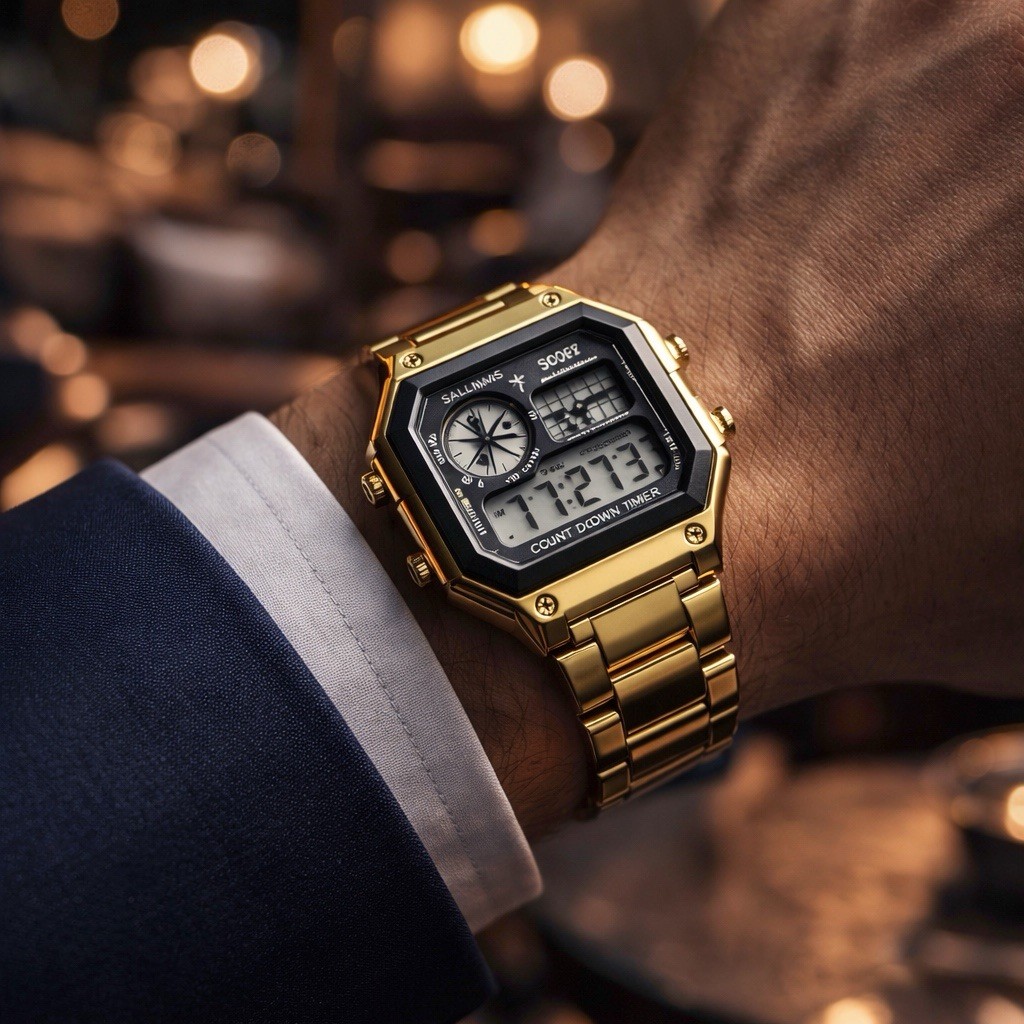 YIKAZE Luxury Waterproof 5ATM Gold Digital Watch Stopwatch / Alarm