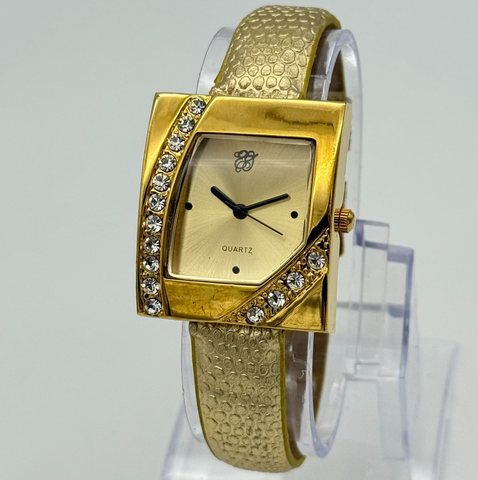 Women’s ELIZABETH TAYLOR White Diamonds Gold Tone Watch, Leather Band, 29mm