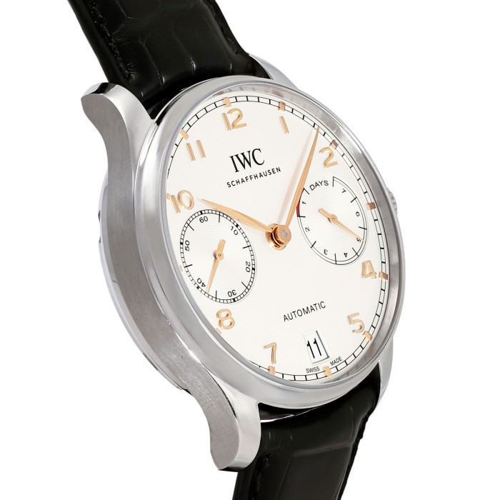IWC Portugieser IW500704 Stainless Steel Leather 42.3mm Silver Dial #YKW488