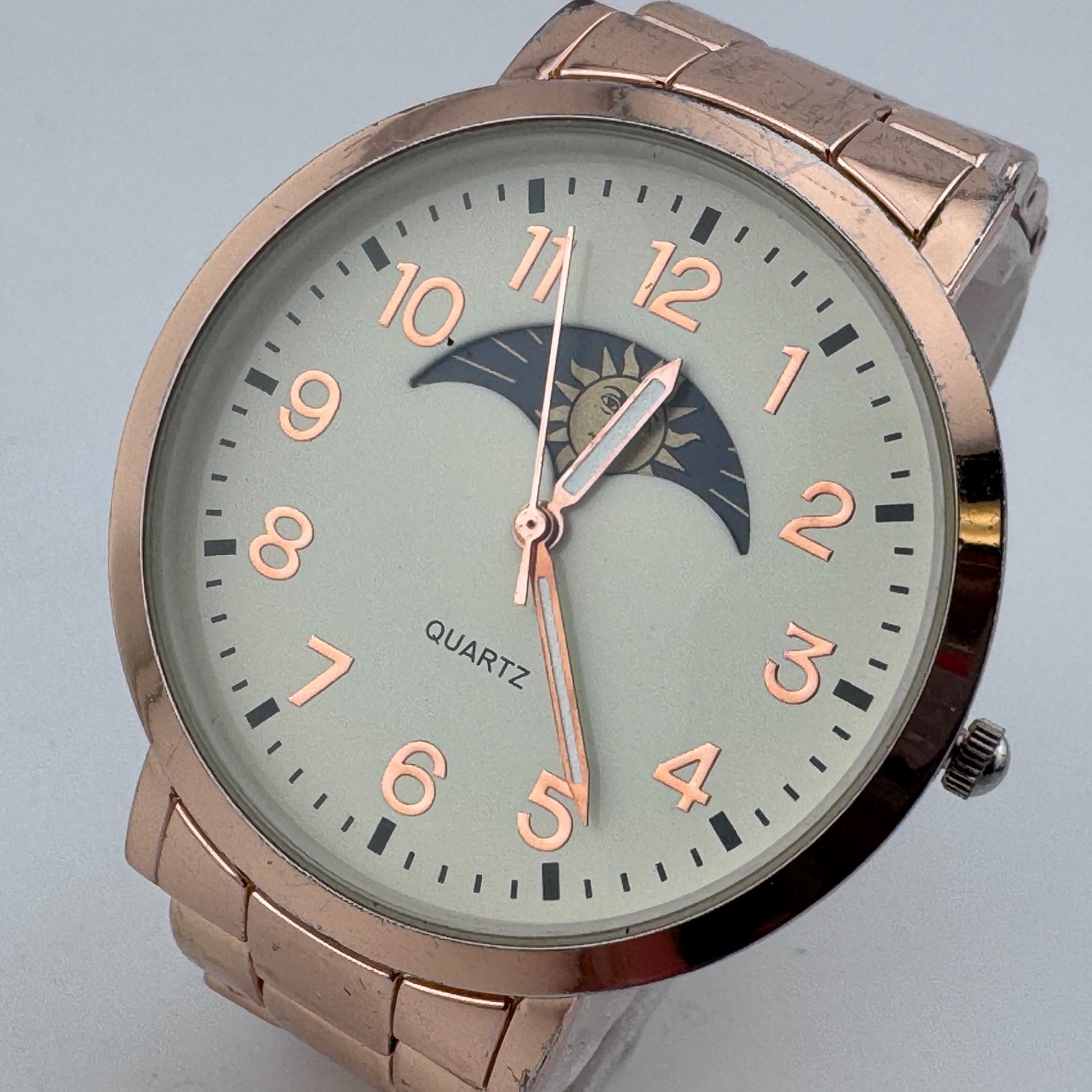 American Eagle Outfitters Quartz Watch Women Rose Gold Moon Phase New Battery 6″