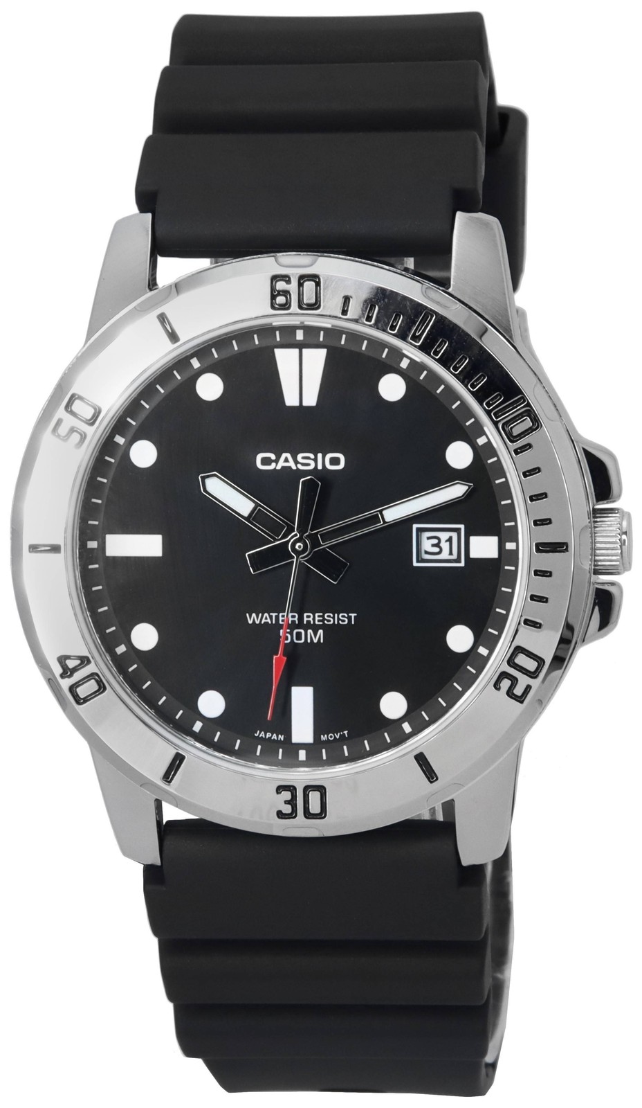 Casio Black Resin Strap Black Dial Luminous Hands Quartz MTP-VD01-1E Mens Watch