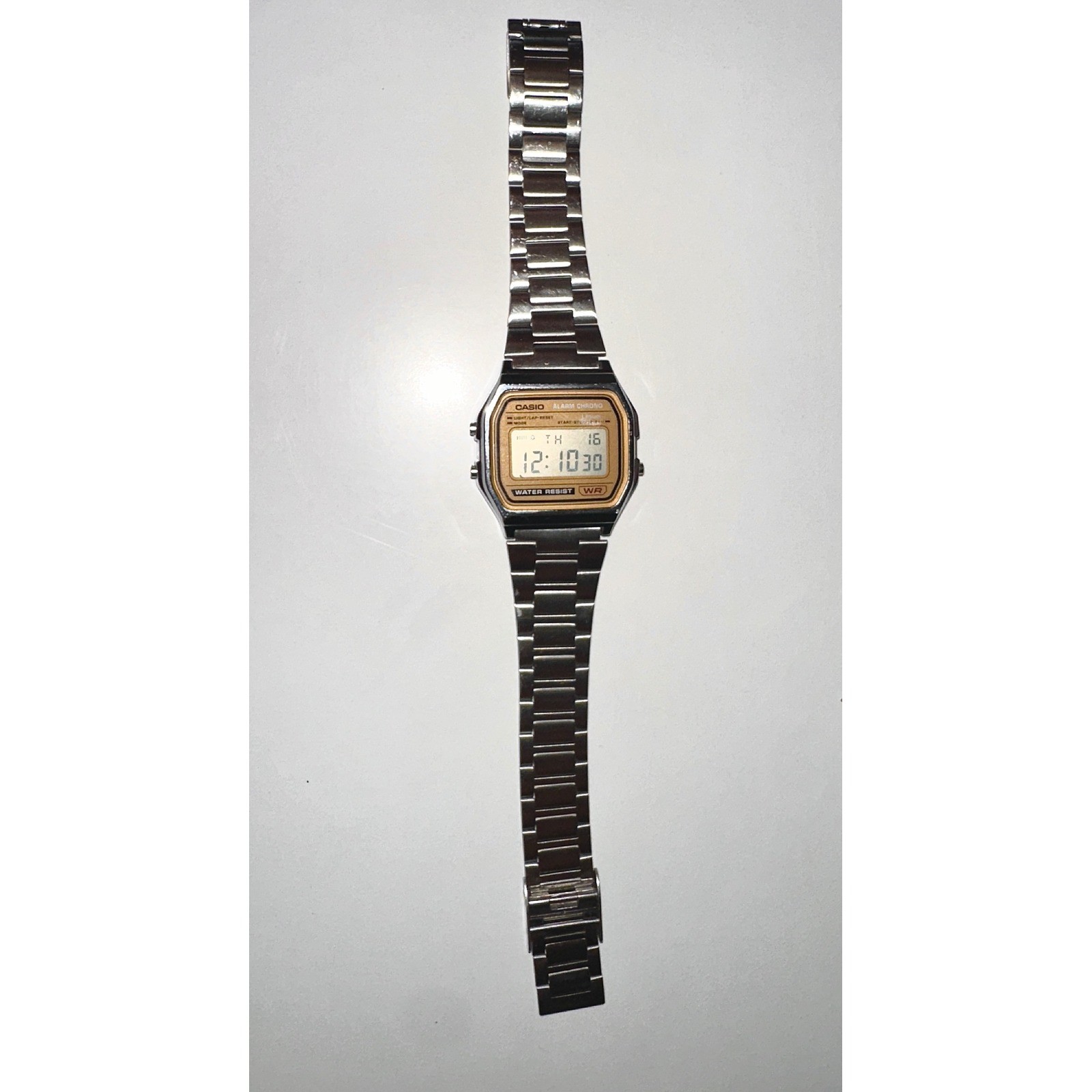 Casio A158WE Silver Gold Digital Watch Retro Alarm Chrono Stainless Steel 593