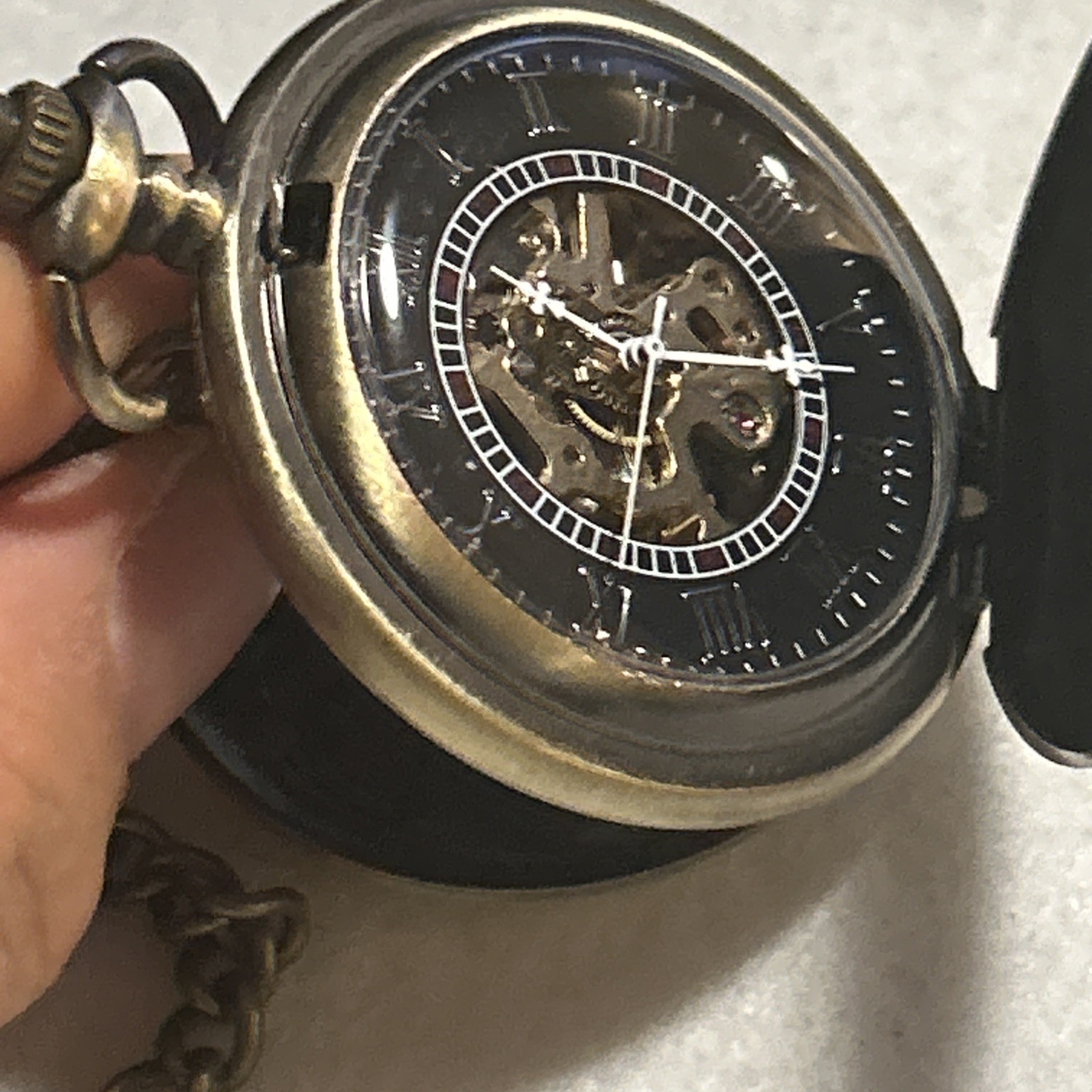 Men’s Pocket Watch Mechanical Black Steampunk Skeleton Retro Chain Luxury Dial