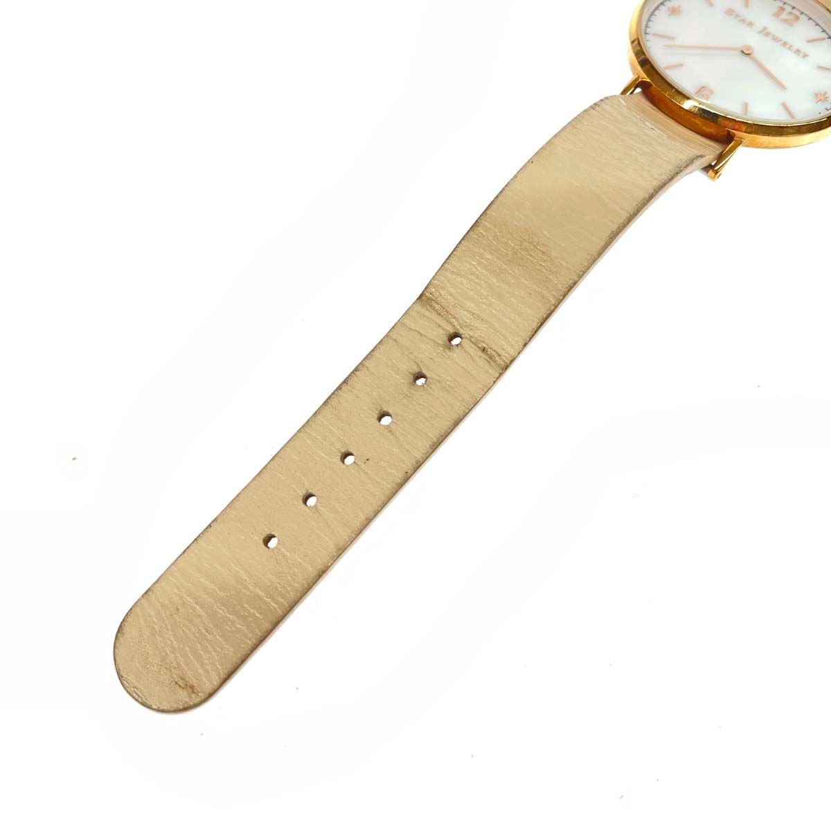 STAR JEWELRY Watch Quartz Shell Dial SS Leather Gold Color Beige Ladies 24000120