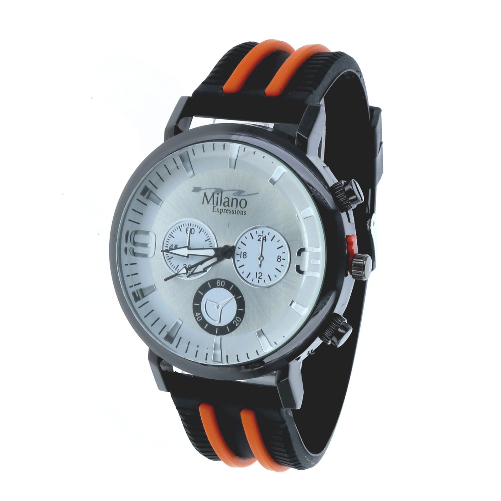50 mm Men’s Sport Dress Quartz Watch with Black & Orange Silicon Band