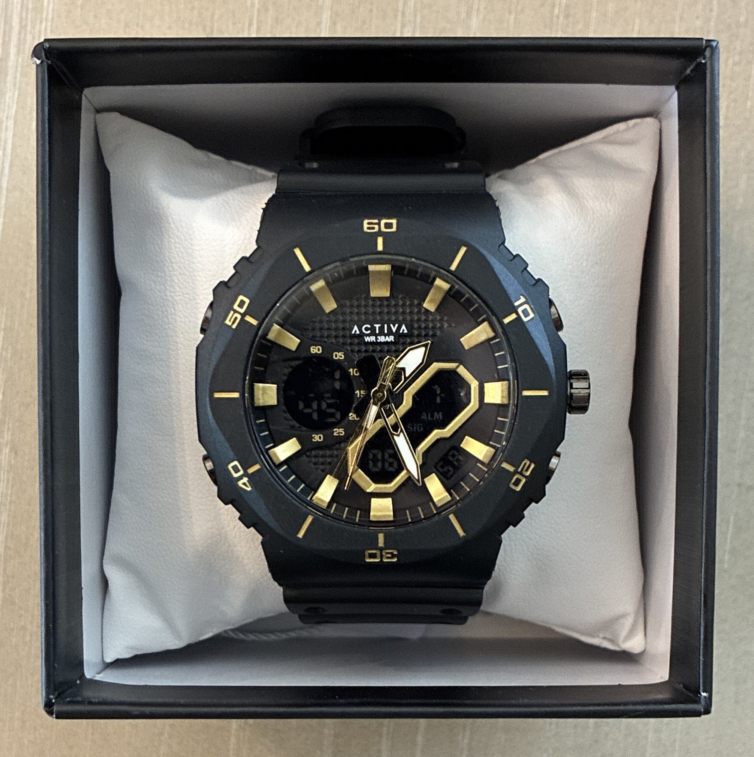 Activa Men’s Analog-Digital Quartz Sport Watch 30m Black Rubber 50mm Box