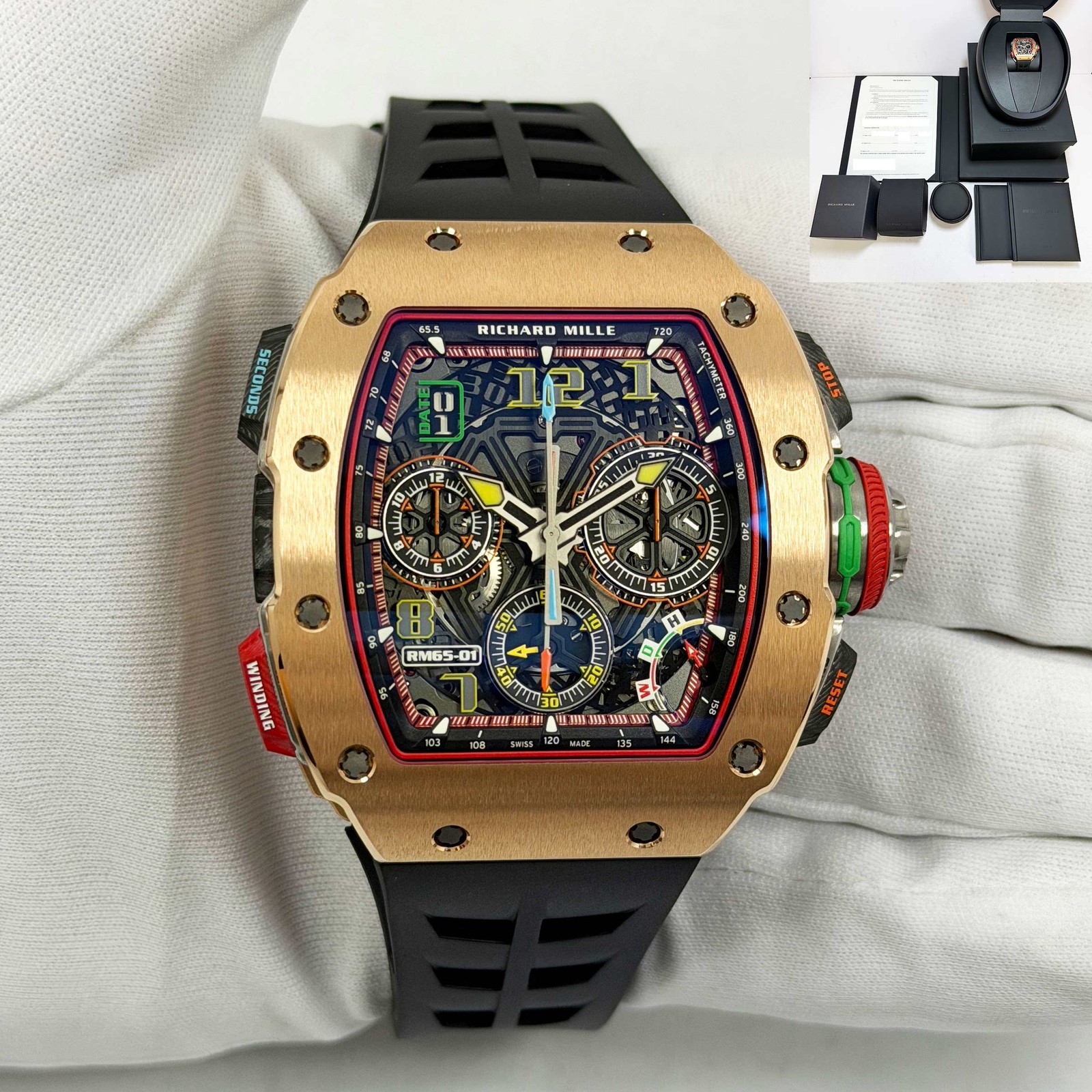 2024 Richard Mille Split Second Chronograph RM65 44MM Skeleton Dial Rose Gold B/