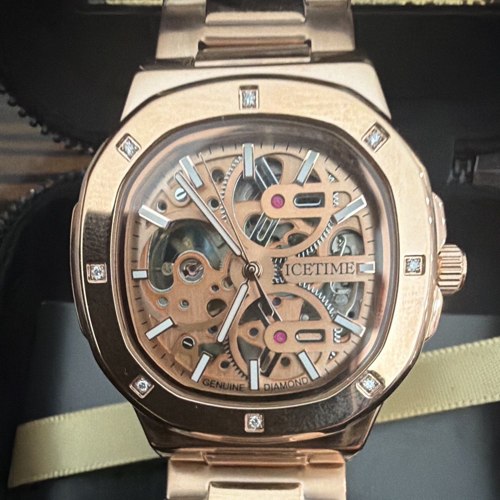 IceTime 43mm Skeleton Yellow Gold Steel Men’s Watch 0.10ct Diamond MSRP 1500