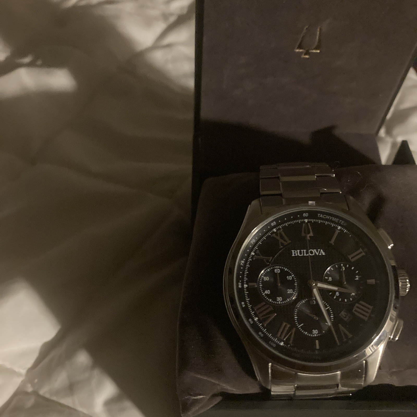 Bulova Classic Wilton Men’s Black Dial 96B288 Quartz Chronograph Watch 46.5mm