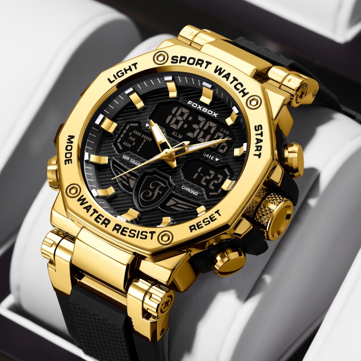 Men Watch Quartz LED Digital Date Week 50M Waterproof Luxury Man Wristwatch Gift