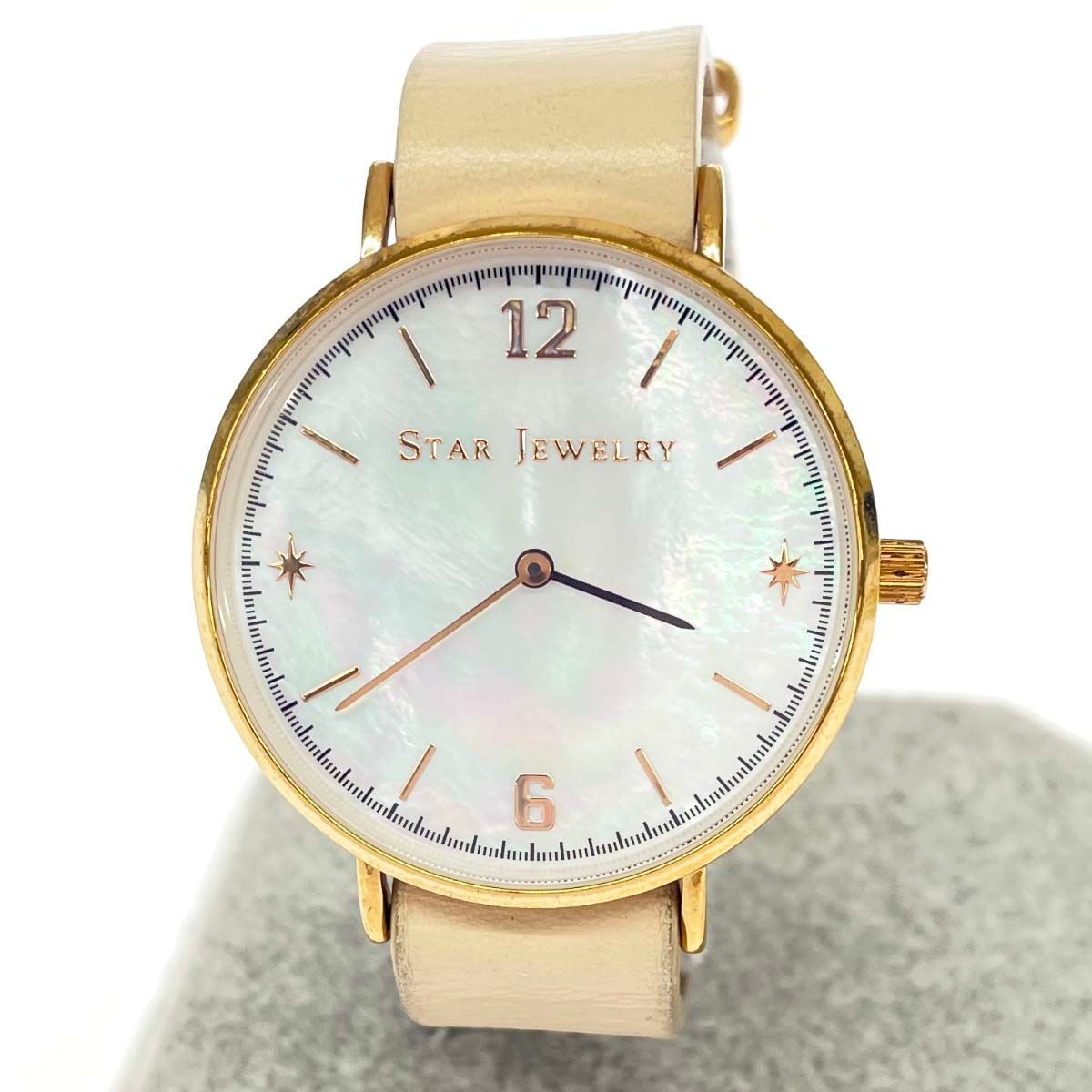 STAR JEWELRY Watch Quartz Shell Dial SS Leather Gold Color Beige Ladies 24000120