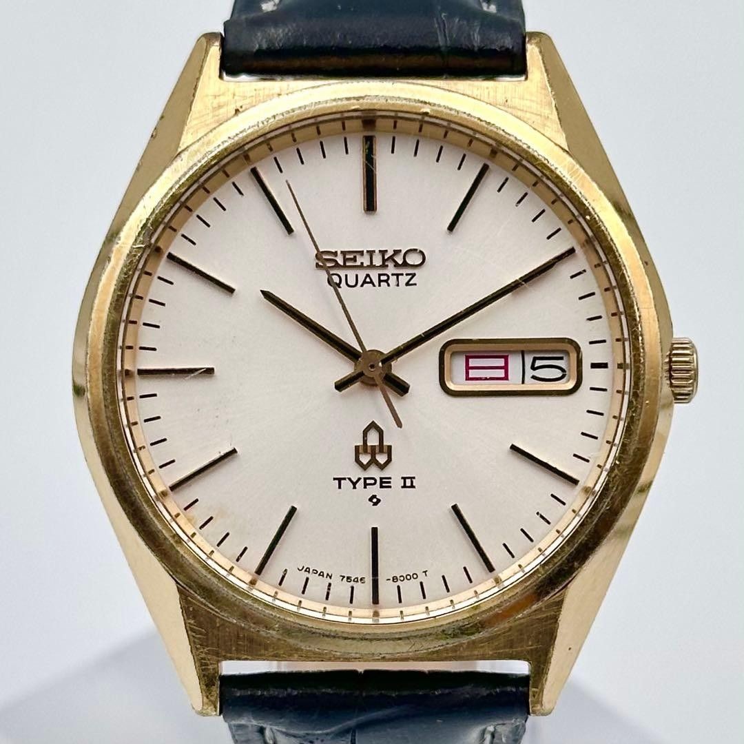 SEIKO Type II 7546-8000 Men Quartz Gold Day Date Wristwatch Japan