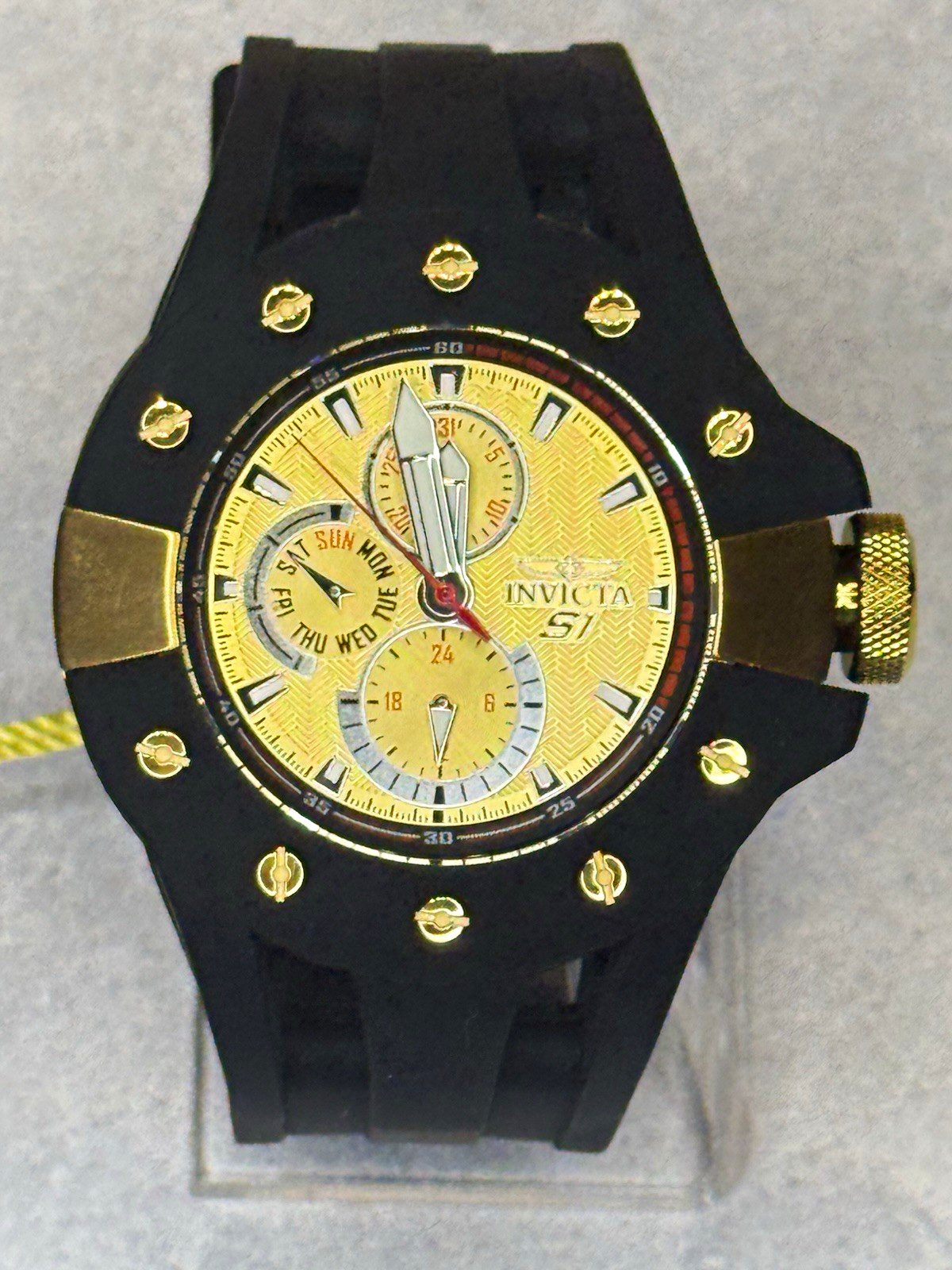 Invicta S1 Rally 48126 Black Gold Chronograph Watch 48mm Silicone Strap New