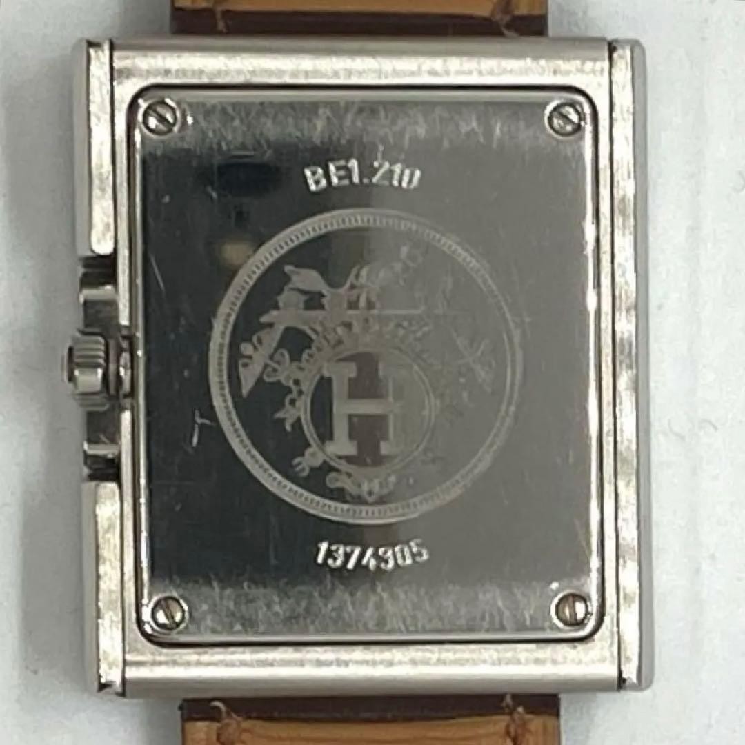 Hermes BE1.210 SS Quartz Watch Brown Leather Strap Extra Band Box Papers