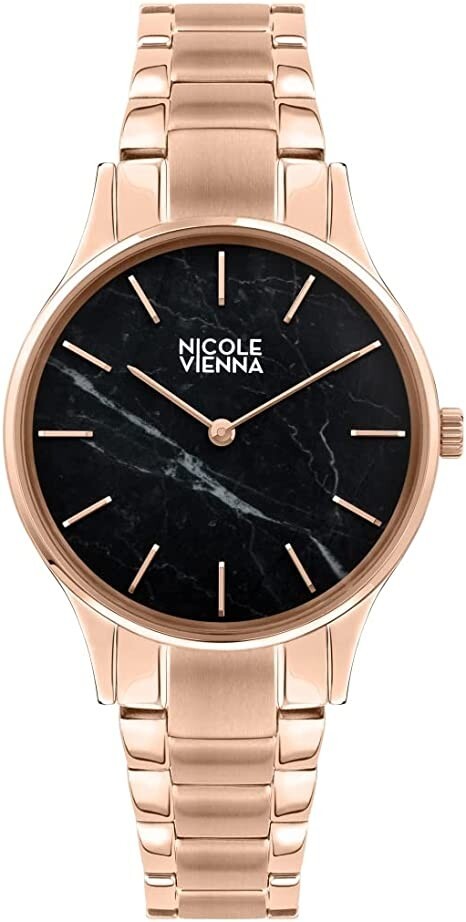 WOMENS ROSE GOLD BLACK STONE DIAL NICOLE VIENNA ROSE GOLD BRACELET WATCH