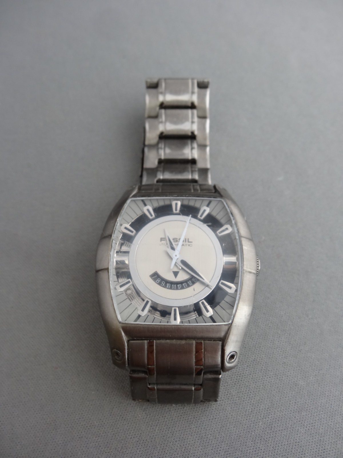 FOSSIL AUTOMATIC GUN METAL STAINLESS STEEL MENS WRISTWATCH WORKING