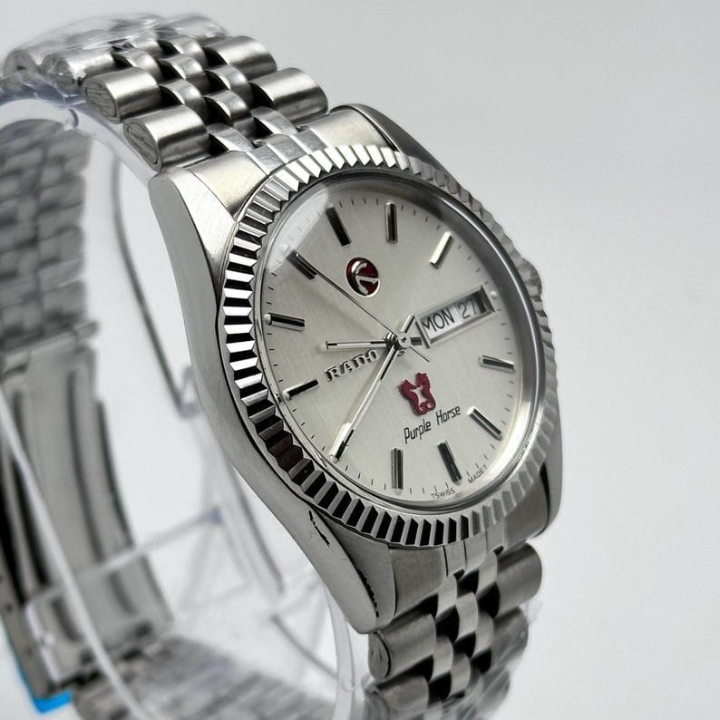 Rado Purple Horse Automatic ETA 2836 Day Date White Dial Jubilee Bracelet 36mm