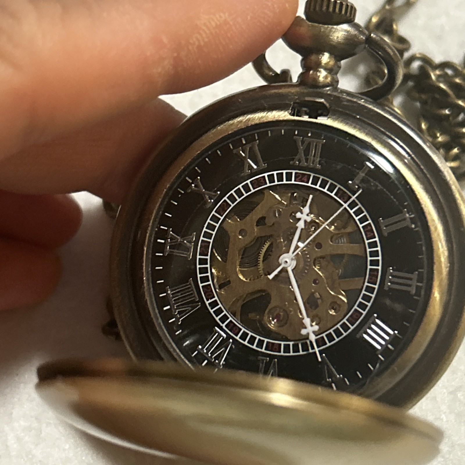 Men’s Pocket Watch Mechanical Black Steampunk Skeleton Retro Chain Luxury Dial