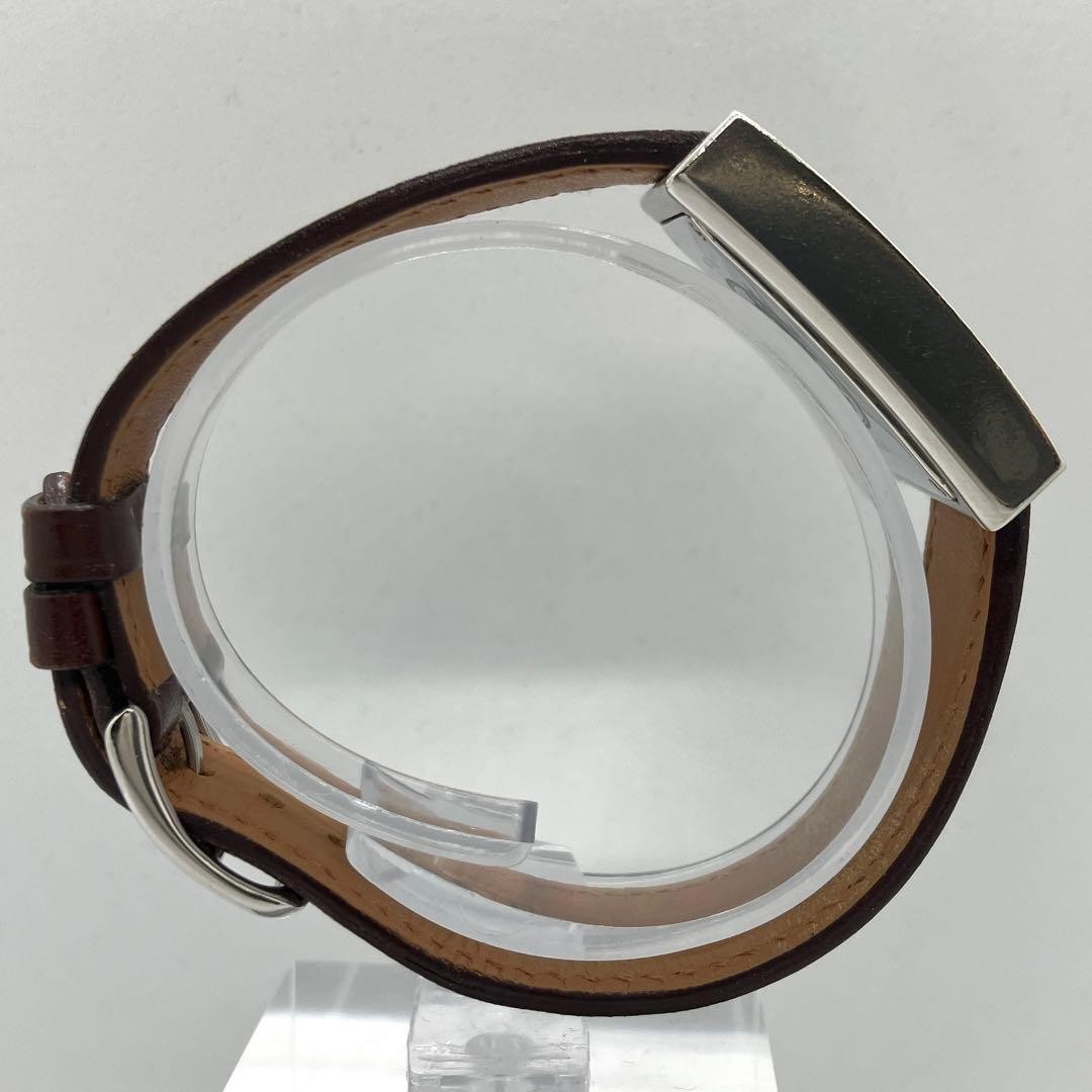 Hermes BE1.210 SS Quartz Watch Brown Leather Strap Extra Band Box Papers