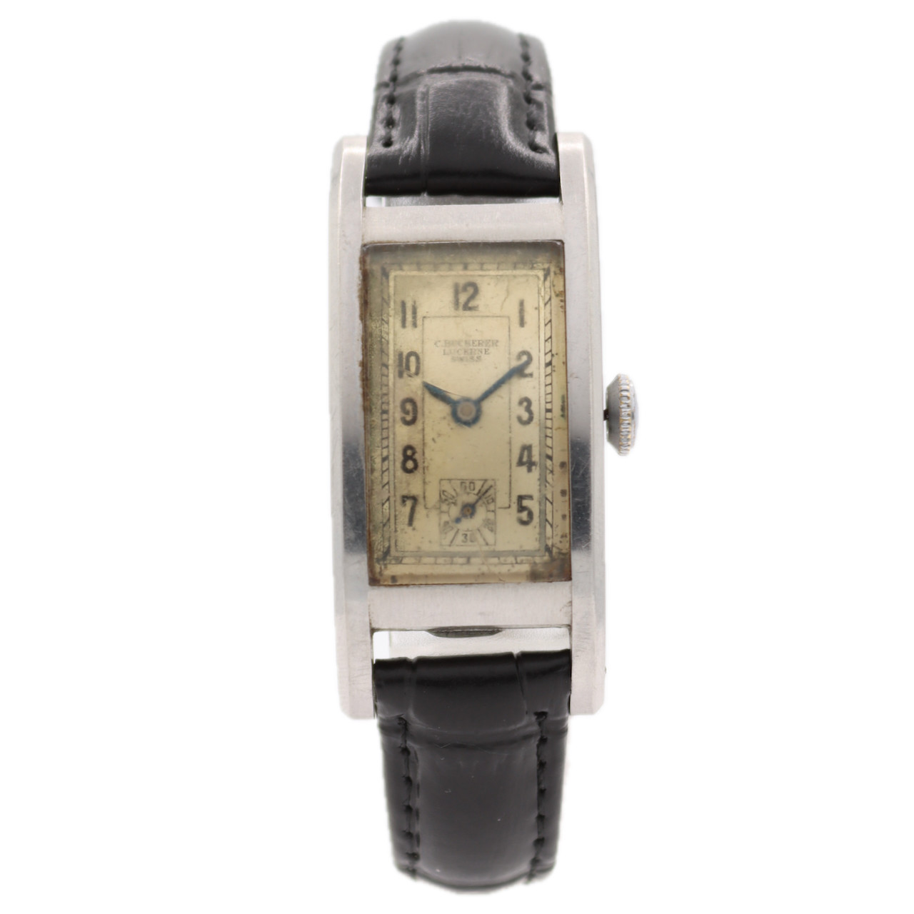Vintage 19.5mm Bucherer Curved & Rectangular Men’s Mechanical Wristwatch Steel