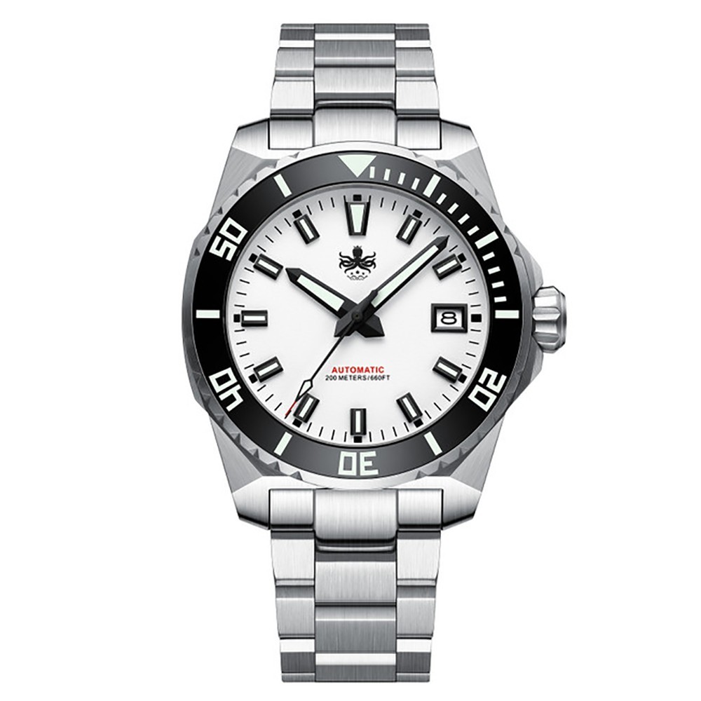 Phoibos LEVIATHAN 200M Steel Automatic White Ceramic Diver Men’s Watch