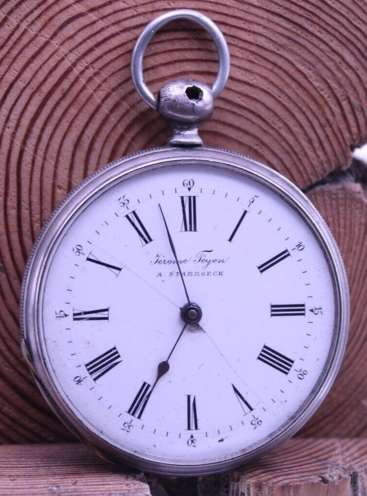 A STAEBROECK JEROME FEYEN MEN’S FINE SILVER POCKET WATCH 46.5mm FOR REPAIR (IX)