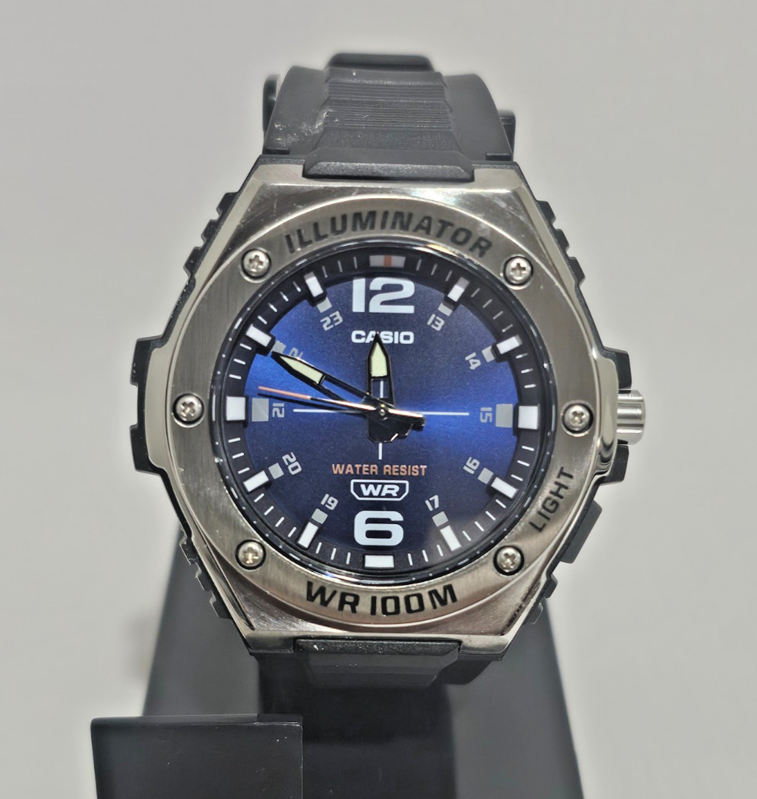 Casio 5577 MWA-100H Blue Face Men’s Black Resin Band 100 Meter WR Illuminator