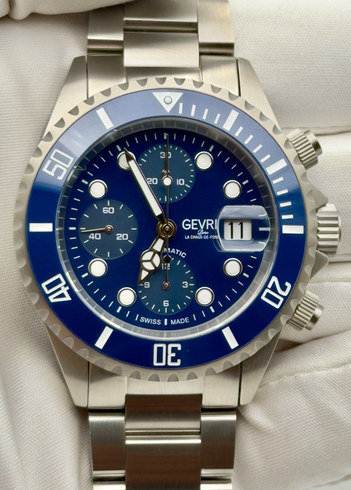 Gevril Wall Street Chronograph Automatic Mens Blue Dial 43mm 4150A