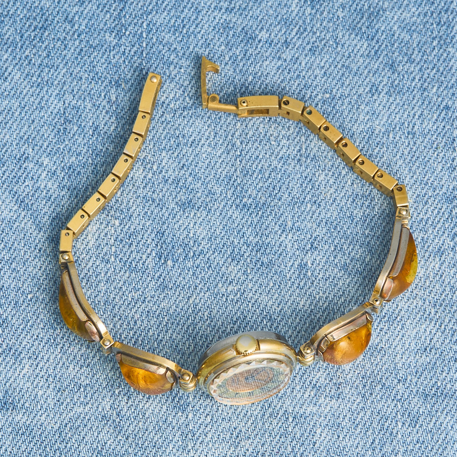 Vintage Chaika Watch Natural Amber Bracelet Russian Mechanical Watch 1990s.