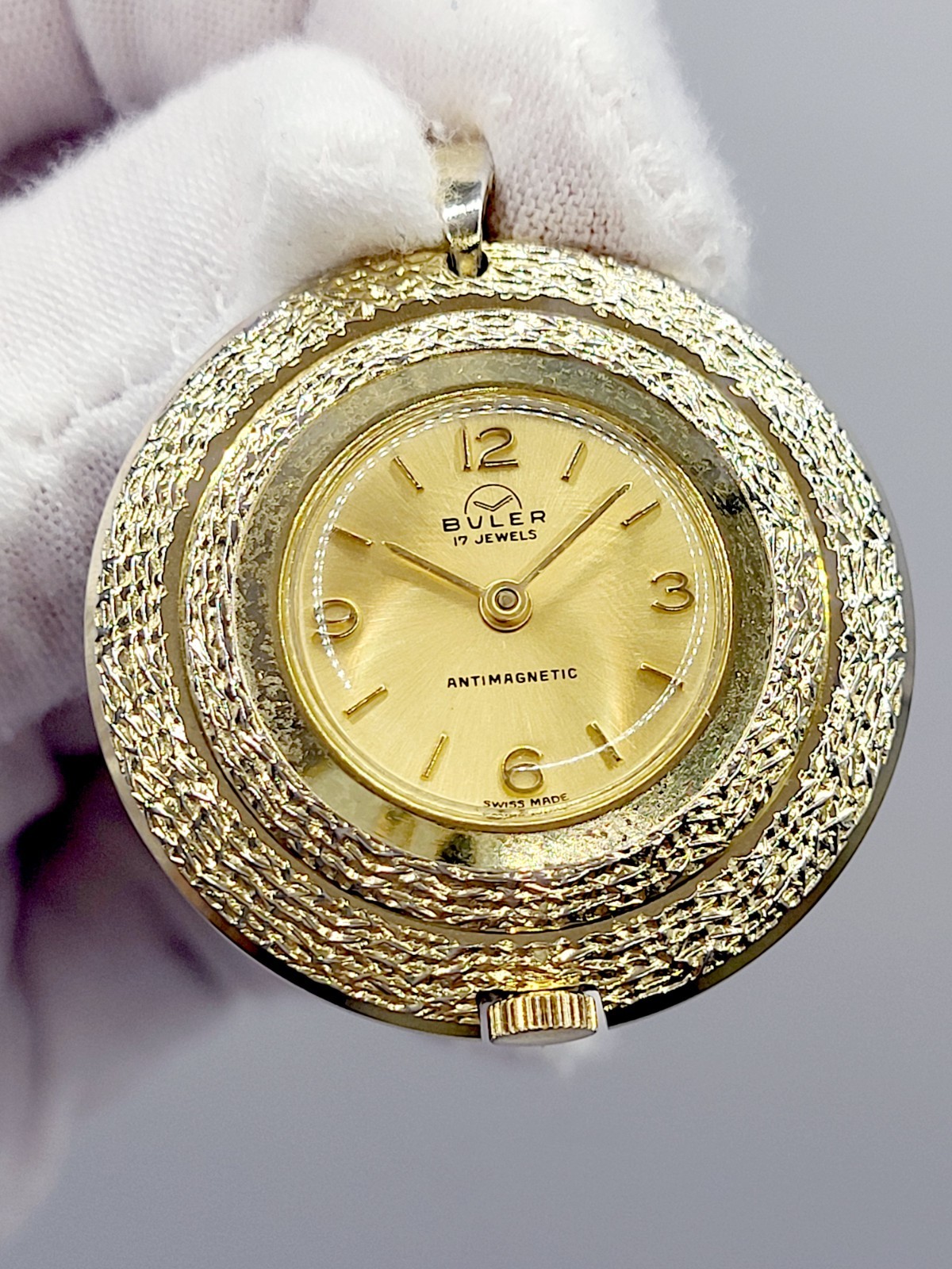 Swiss [WORKS] BULER Rare Near MINT Pendant or Pocket Watch 17 Jewels