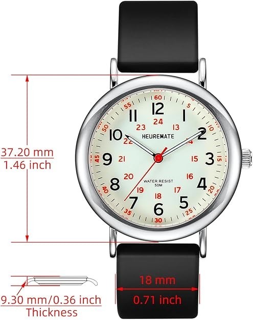 HEUREMATE Waterproof Unisex Analog Watch Luminous Easy-Read Black White Bands