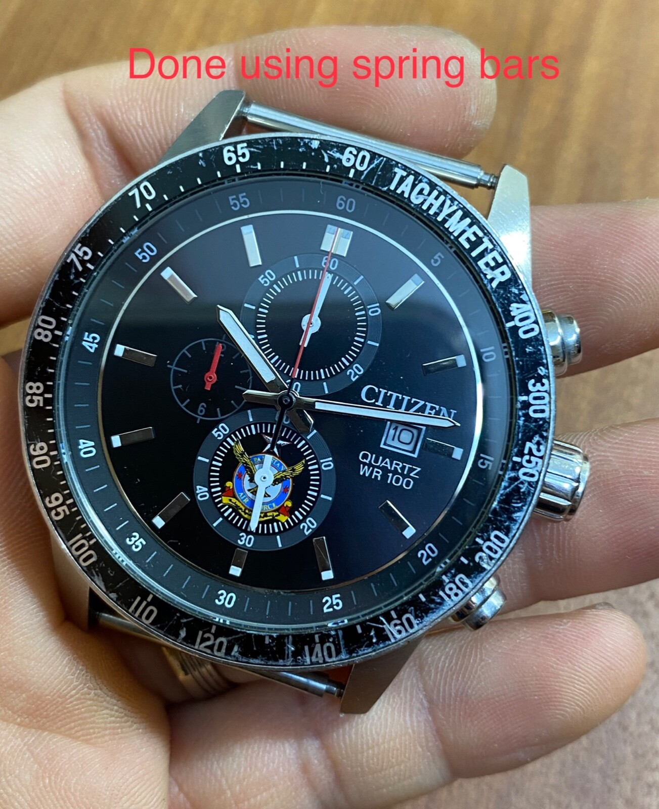 vintage Citizen PAF Pakistan Air Defense Force Quartz Chronograph Big Pilot Date