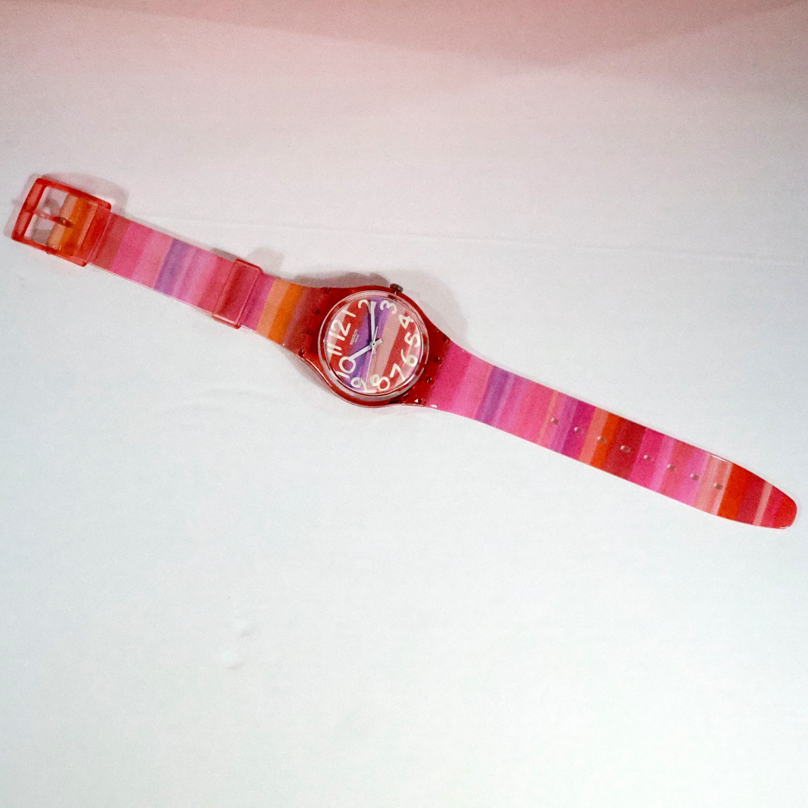 New Swiss Made Swatch Pink Rainbow Watch Astilbe GP140 34MM Multicolor Silicone