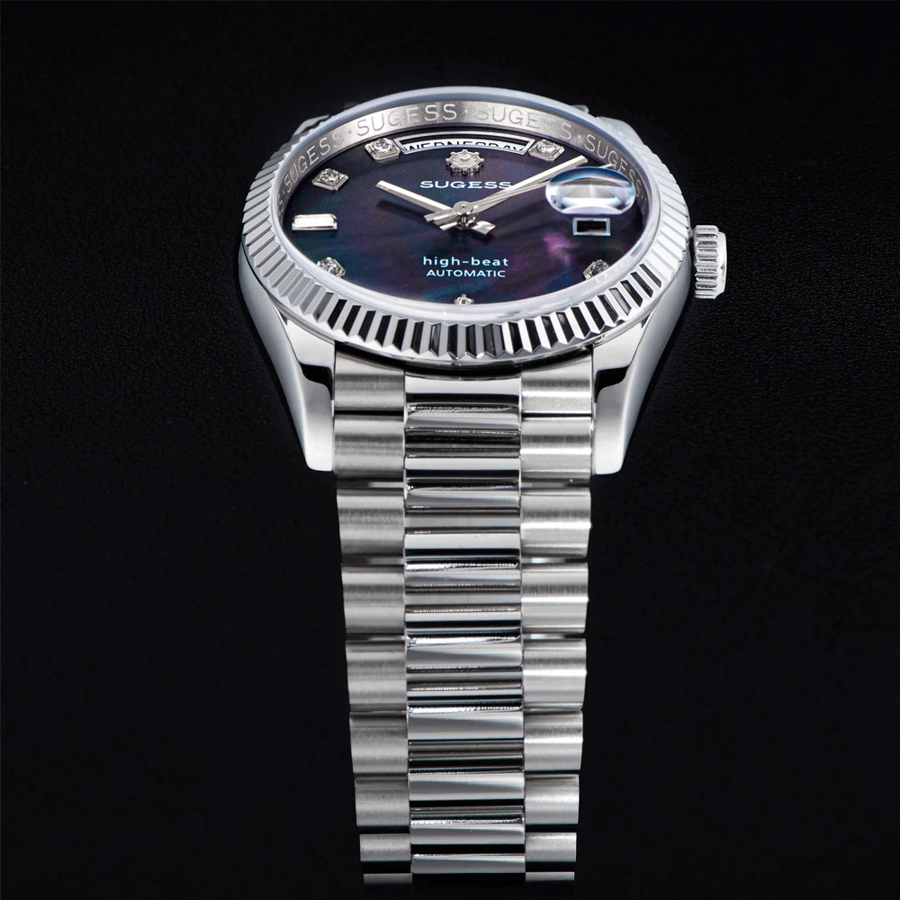 Sugess S449 Automatic Blue Steel Mother of Pearl Date Women’s Watch