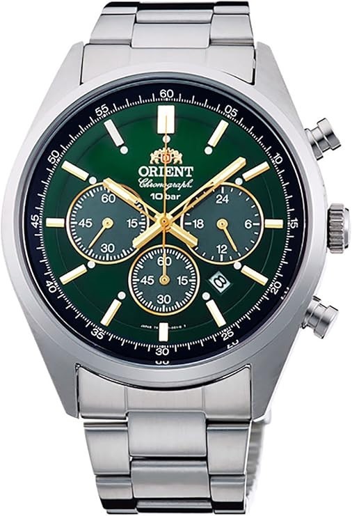 ORIENT WV0031TX Neo 70’s Solar Panda Chronograph Green Dial Men’s Watch New