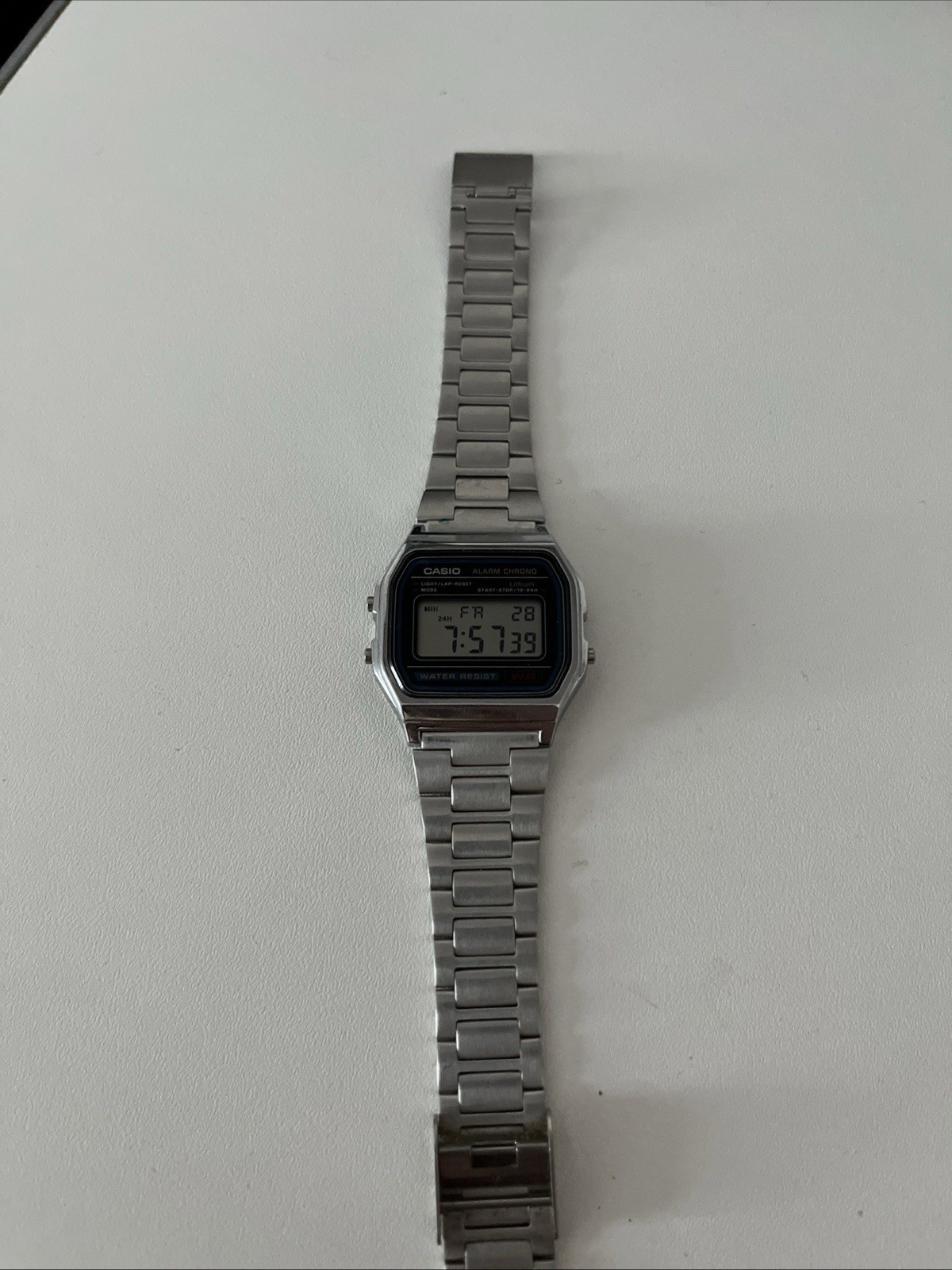 Casio A158W Digital Quartz Stainless Steel Bracelet Water Resistant Alarm Chrono