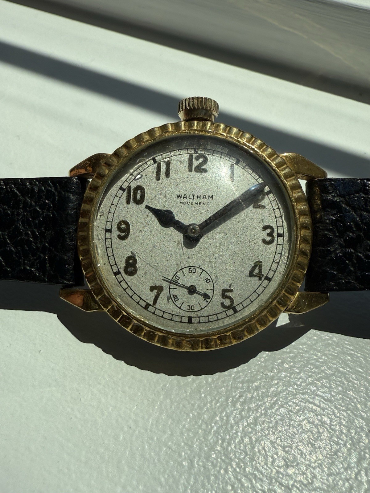 Antique Waltham Movement Driver’s Trench Watch Coin Edge Bezel Gold Tone Works