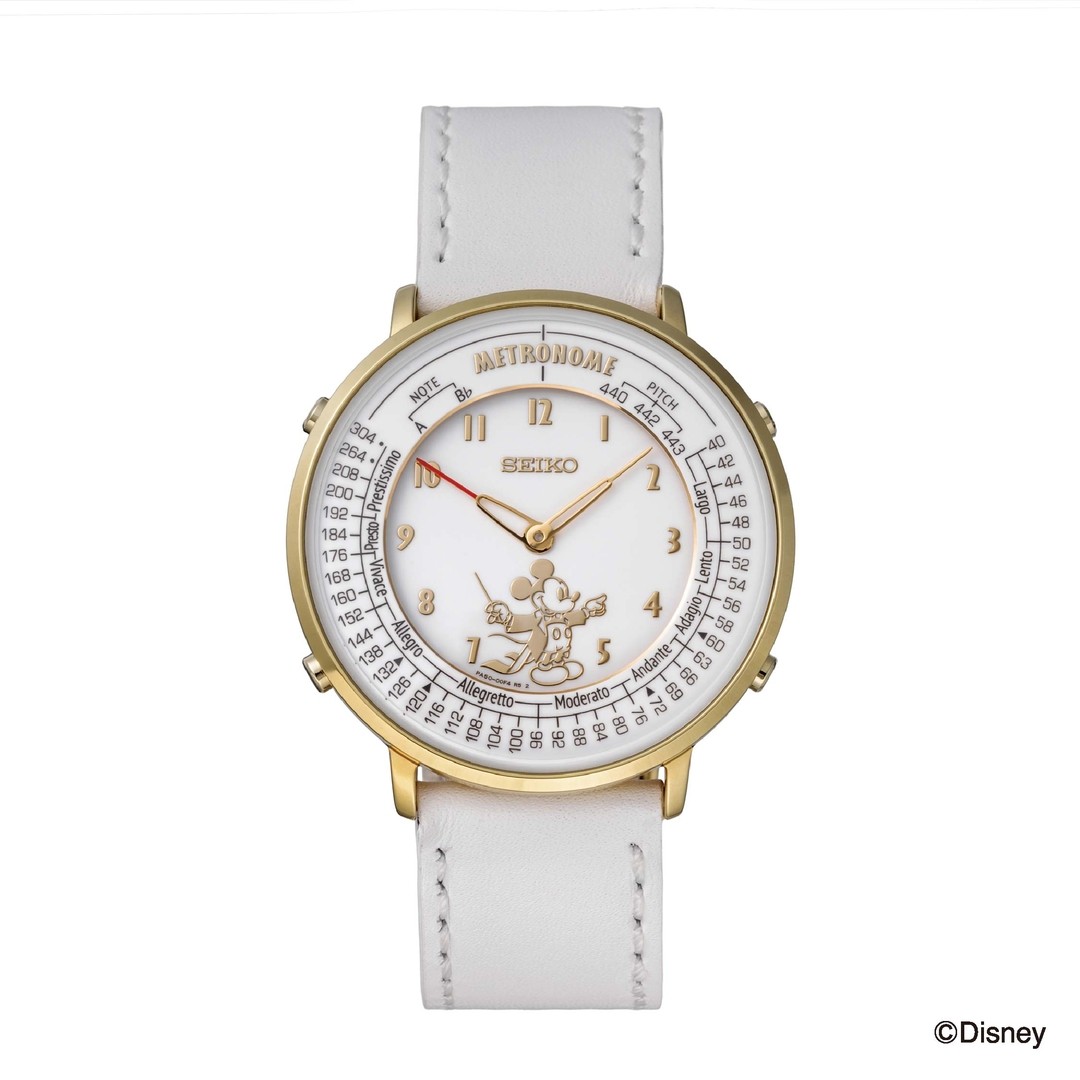 SEIKO Metronome Watch Mickey Mouse Conductor Edition Leather Band / White