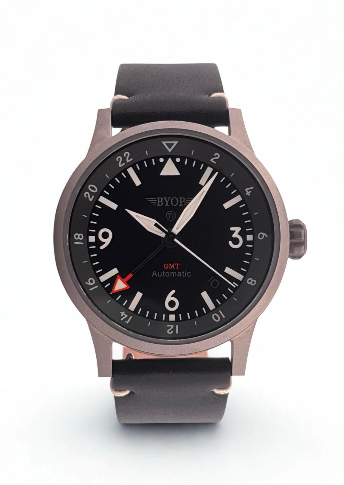BYOP Naviator Titanium “Ghost” GMT (orange) Pilot Watch Miyota 9075 C3/BGW9 Lume